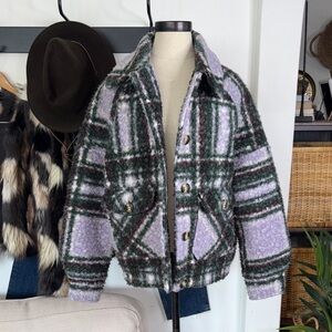 Calvin Klein Collection Checkered Teddy Jacket in Green and Lavender